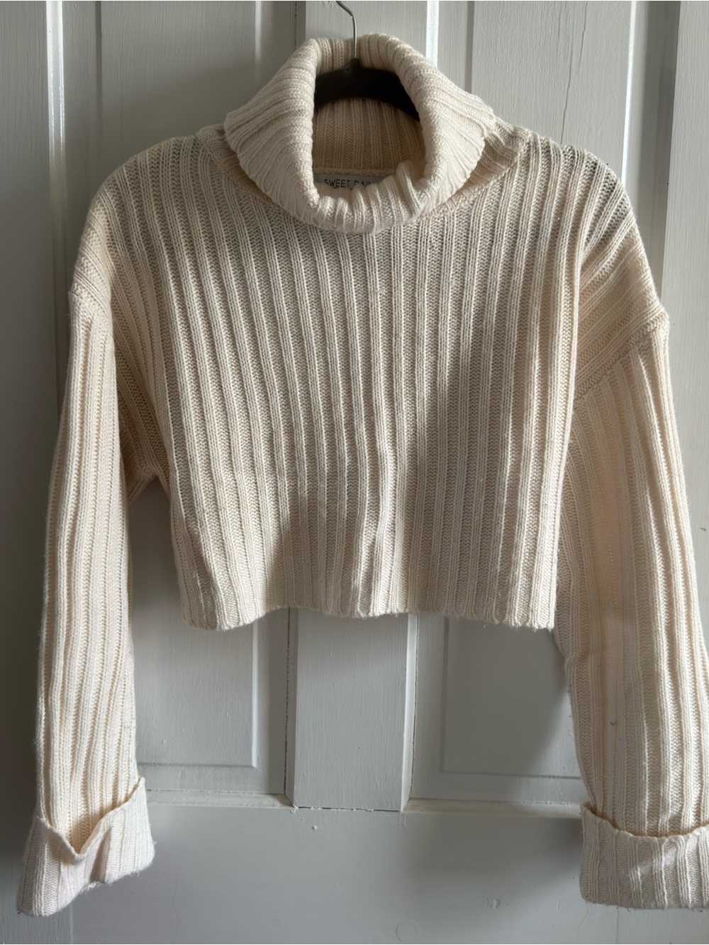 Sweet Rain Cropped Cream Ribbed Turtleneck Sweater - Picture 2 of 5